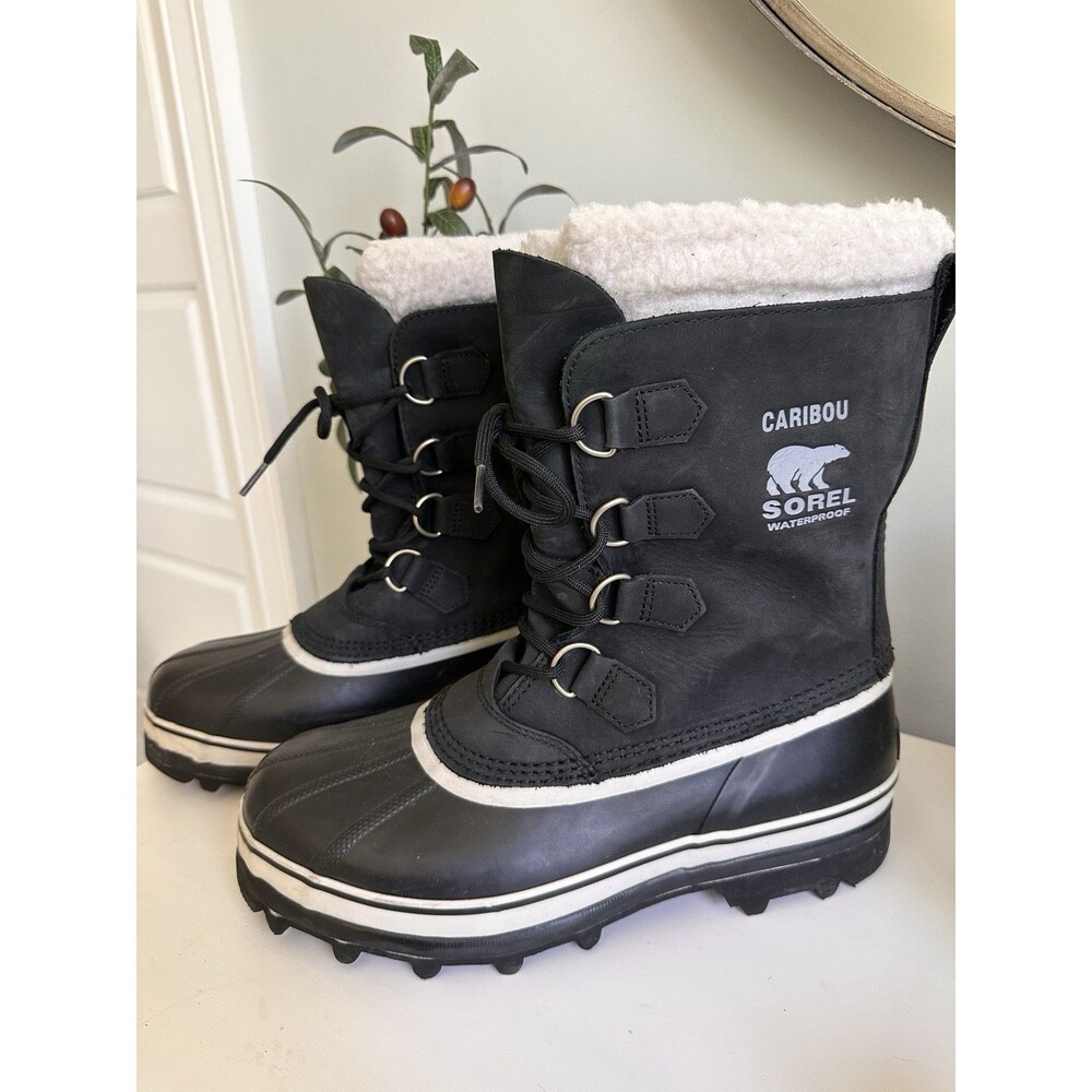 Sorel Caribou Boots 9-9.5 Men/11 Women Waterproof Snow Black NL1005-011 Sherpa